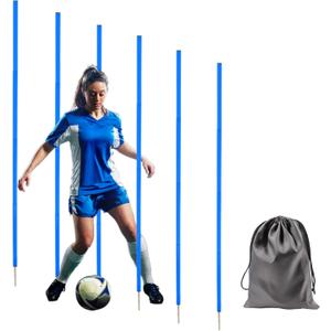 6 Pcs 5FT Adjustable Agility Training Poles for Soccer,Basketball,Football,Dog,Horse Training-Speed and Agility Training Equipment Sports Training Sticks with Stainless Steel Ground Nails (Blue)