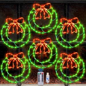Glooglitter 6 Pcs 13.5 in Christmas Window Silhouette Lights Decorations 80 LEDs Xmas Window Frame Silhouette Iron Lighted Wreath Timer Remote USB Powered Light with 8 Modes for Xmas Party