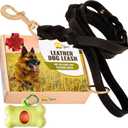 ADITYNA Double Handle Leather Dog Leash 6ft - Heavy Duty Braided Leash with Traffic Handle - Lead for Training and Walking Large & Medium Dogs (Two Handles 6 foot x 3/4", Black)