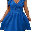 Floerns Women's Plus Size Wrap Front Sweetheart Neck Ruffle Cap Sleeve A Line Dress
,3XL