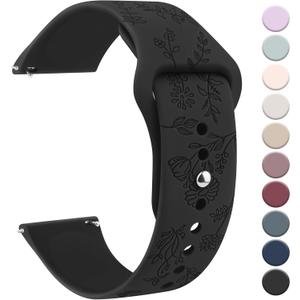 Meliya 20mm 22mm Flower Engraved Watch Bands Quick Release Replacement Wristband, Soft Silicone Bands Waterproof Sport Replacement Straps for Women Men (Black)