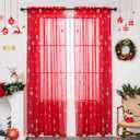 Christmas Sheer Curtains for Living Room, Luxury Snowflake Silver Foil Print Sheer Curtains, Rod Pocket Window Drapes Decorations for Bedroom and Home Decor, 2 Panels Red 52W x 84L