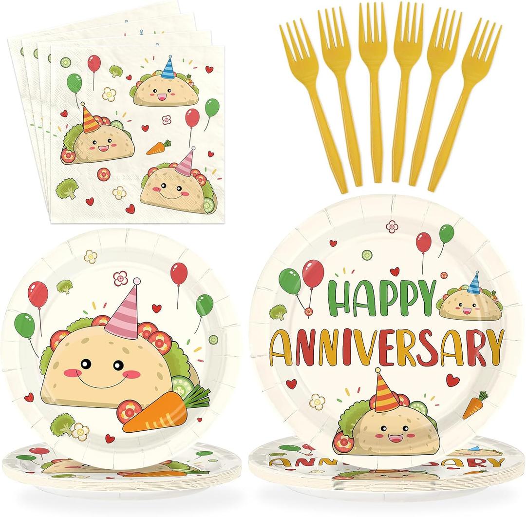 96Pcs Taco Anniversary Party Decorations Taco Bout Love Plates and Napkins Mexican Fiesta Decorations for Wedding Bridal Shower Engagement Anniversary Cinco De Mayo Party Supplies Serves 24