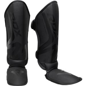 RDX Shin Guard for Muay Thai, Kickboxing, MMA Training, Maya Hide Leather Instep Leg Foam Pads for Martial Arts, Sparring, Gear for BJJ and Boxing (Matte Black)