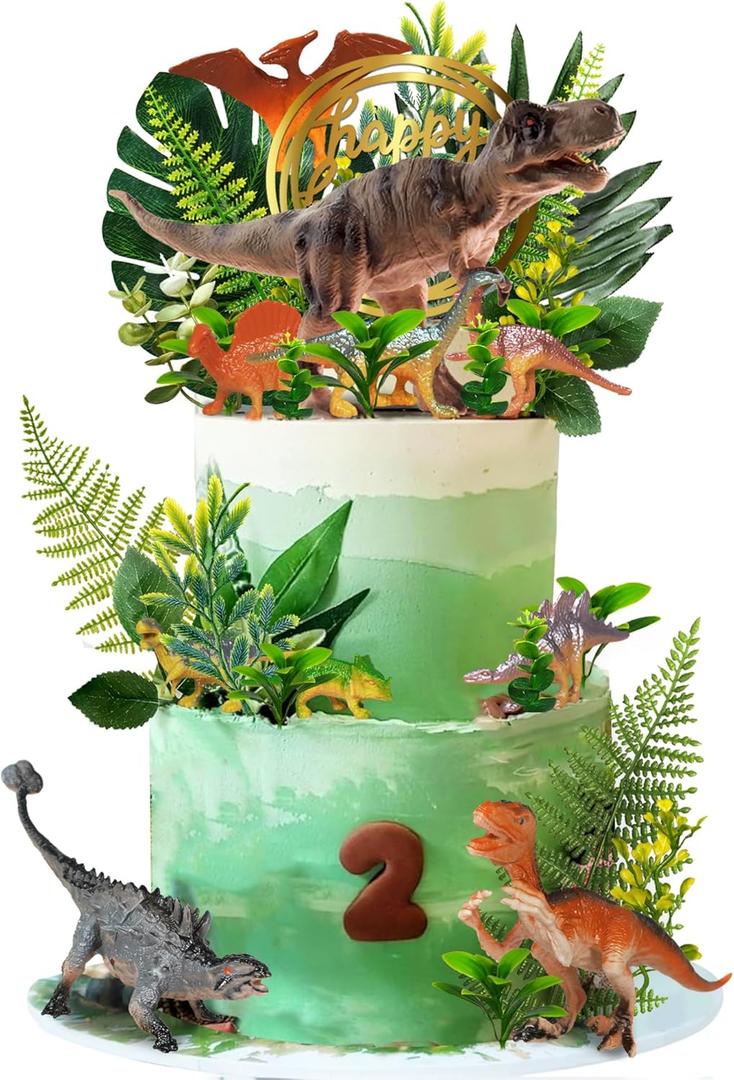 Dinosaur Cake Toppers Artificial Plants Grass Cake Decorations for Dinosaur Theme Jungle Birthday Supplies (Style 2)