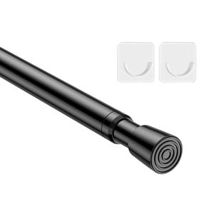 MEXAU 1Pack Spring Tension Curtain Rod 26-39 inch Black Adjustable Spring Rod Extendable Tension Rod For Kitchen, Bathroom, Window, Bookshelf, Closet