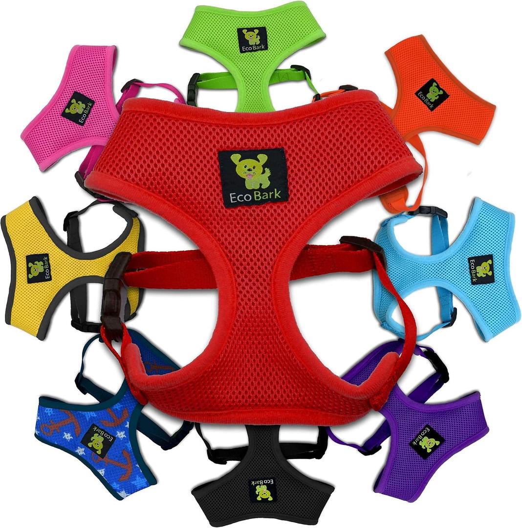 EcoBark Dog Harness - Eco-Friendly Max Comfort Harnesses - Luxurious Soft Mesh Halter - Over The Head Harness Vest- No Pull and No Choke for Puppy, Toy Breeds & Small Dogs (Medium, Red)