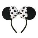 A Miaow 3D Black Velvet Headband Polka Dot Satin Bow Hair Clasp Women Adults Hair Accessory Party Costume Supply Holiday Park Headwear (Black and White)