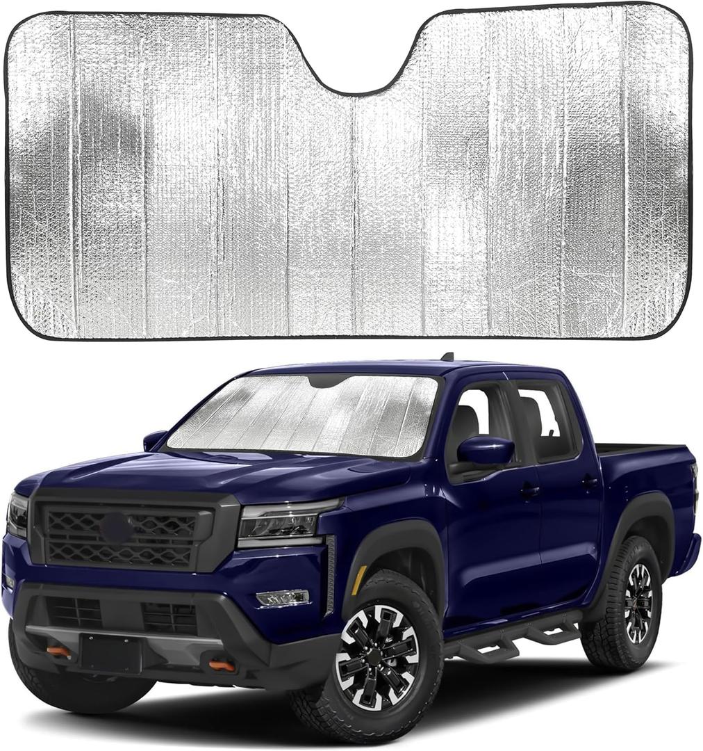 EcoNour Accordion Car Windshield Sun Shade for Trucks | Car Window Shades for Large SUVs & Pickups | UV Blocker Sun Visor for Interior Protection & Heat Control | XL (66 x 27 Inches) (Silver)
