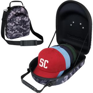 Camo Hat Case for Baseball Caps, Crush-Proof Hard Shell Travel Hat Storage Organizer for 6-7 Caps, Breathable Cap Carrier with Airflow Eyelets for Closet & Travel, Water-Resistant 1680D Oxford