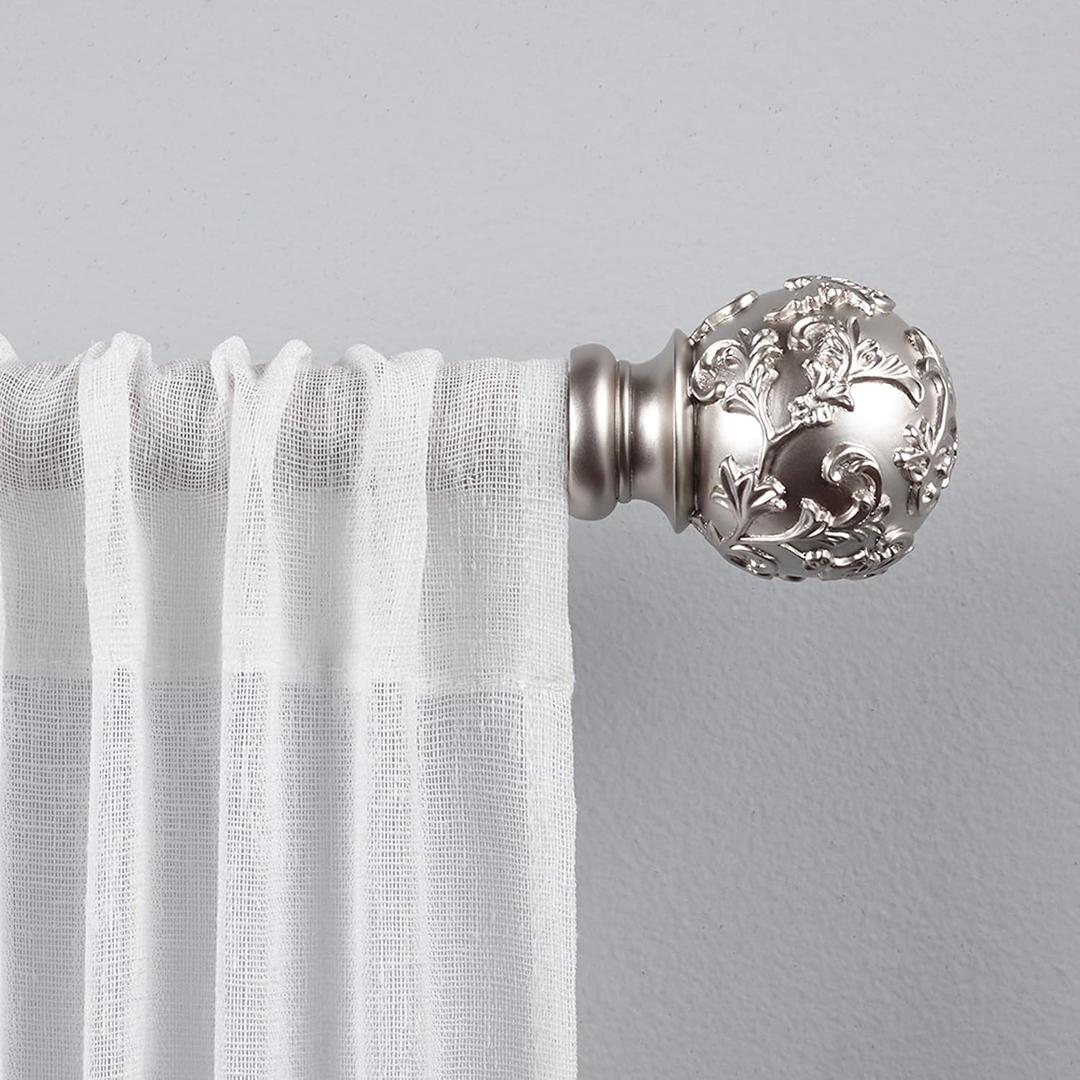 Exclusive Home Curtains ER1015-01 66120 Vine 1" Curtain Rod and Finial Set, 66" -120", Matte Silver