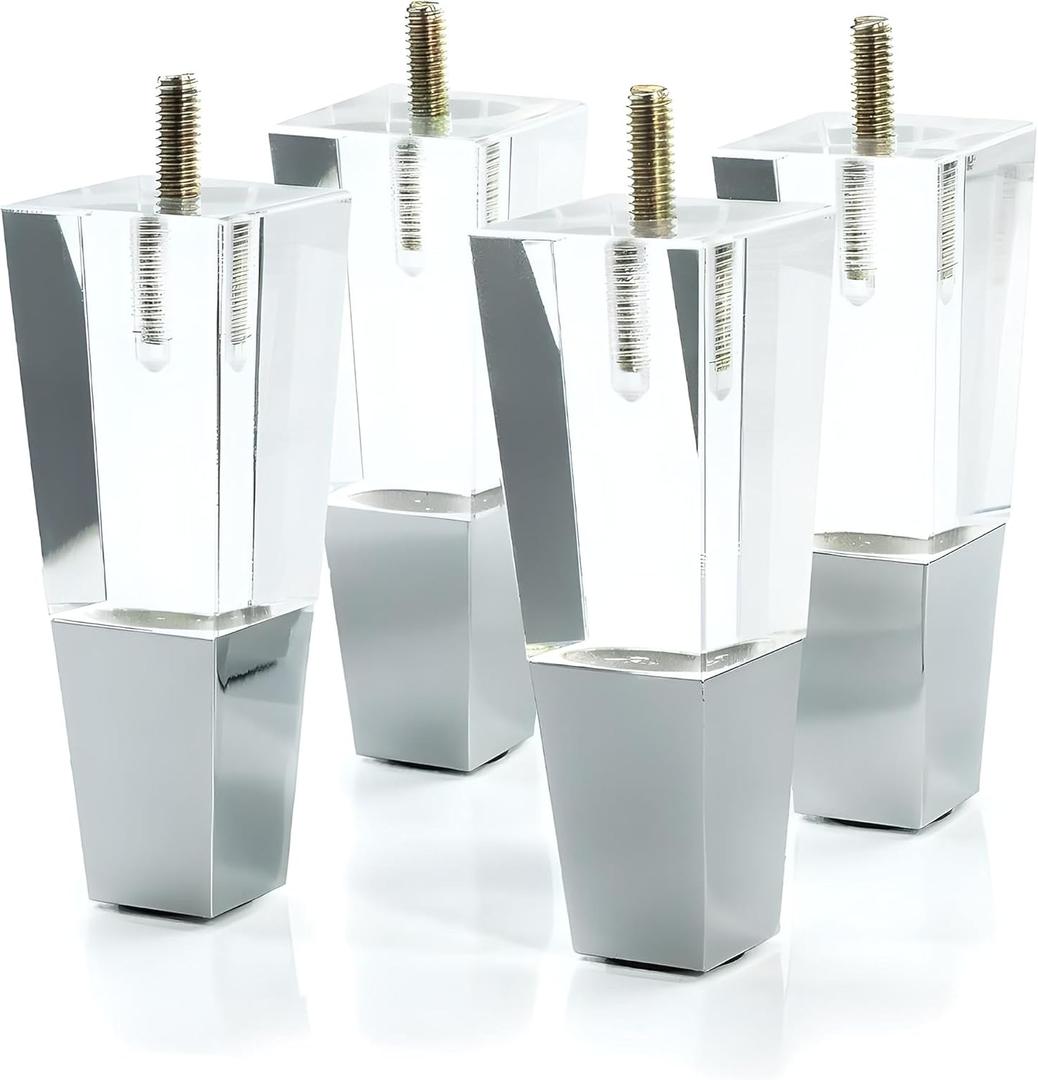 Acrylic Furniture Legs Replacement Cabinet Feet Modern Home Decor DIY Clear Legs Set of 2,Square Style,Chrome (4.7inch)
