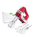 Hamilton Beach Professional 5-Speed Electric Hand Mixer with High-Performance DC Motor, Slow Start, Snap-On Storage Case, Stainless Steel Beaters, Dough Hooks & Whisk, Red and Chrome (62653)