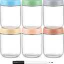 DRKIO 16 Oz Overnight Oats Containers with Lids - 6 Pack Glass Storage Jars with Airtight Lids Wide Mouth Mason Food Jars Great for Meal Prep Salad Chia Pudding Snacks Yogurt Sugar Spice Cereal