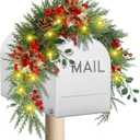 DR.DUDU Christmas Mailbox Swag with Lights  3 FT Prelit Outdoor Swags Garland with Timer, Flowers & Pine Cones for Porch, Home and Outside Entryway Holiday Decorations