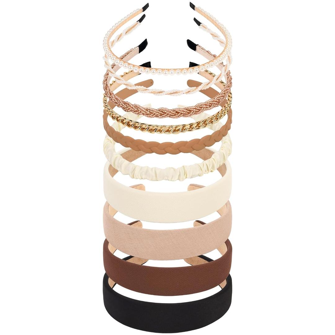 LYroo Fashion Wide Headbands Cute Thin Metal Head Bands No Slip Pearl Headband Multi-style Hair Accessories for Women Girls, 10 Pack