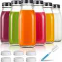 YEBODA 16oz Glass Milk Bottle with Plastic Tamper-proof Caps (6 Pack) Vintage Reusable Dairy Drinking Containers, Glass Bottles for Milk, Juice,Yogurt, Smoothies, Honey, Tomato Sauce, Jam, Syrup