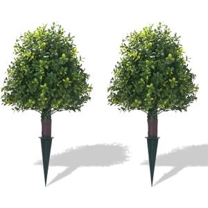 20" Artificial Boxwood Topiary Balls Trees with Ground Spike, 2 Pack UV Resistant Artificial Shrubs, Fake Evergreen Artificial Plant Brush for Indoor Outdoor Front Porch Garden