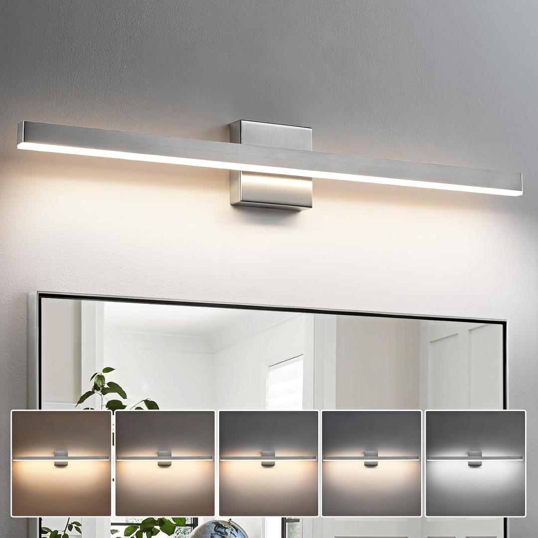 KAISITE Modern Bathroom Vanity Light 32 Inch - Brushed Nickel Fixture Over Mirror, Dimmable 5CCT LED Bar Light for Restroom