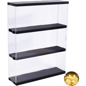 DuvinDD Acrylic Display Case Wall Mounted Funko POP Shelves, Clear Collectibles Showcase Display Cabinet with Sliding Door for Lego Figure Dustproof Hot Wheels Storage Box Black(11.8x3.3x14.8inch)