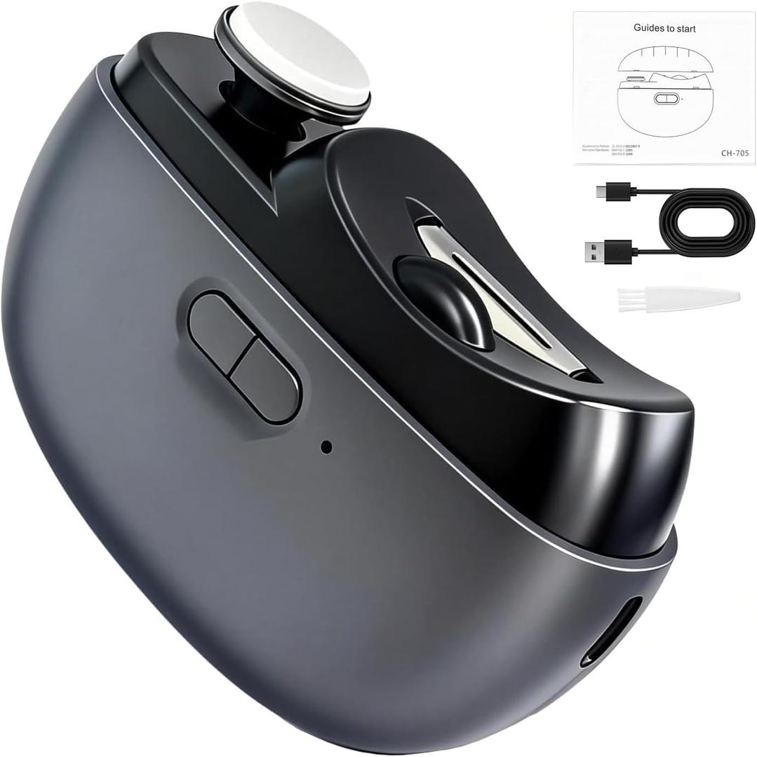 Electric Nail Clipper - 3 in 1 Upgraded Smart Trimming & Polishing Nail Clipper with 2 Adjustable Speeds, LED Light & Chip Collecting Box, Suitable for Children, ElderlyGray