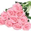 Nubry Artificial Silk Rose Flower Bouquet Lifelike Fake Rose for Wedding Home Party Decoration Event Gift 10pcs (Pink)
