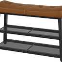 YATINEY Shoe Bench, 3-Tier Shoe Rack, Entryway Bench with Storage and Cushion, for Hallway, Foyer, Bedroom, Brown and Black HX02BV