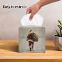 Grace Yonks Christmas Tissue Box Cover Square, Santa Walking in Snow Design Cube Case for Facial Tissues, 5.2" PU Leather. (105)