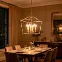 Gold Farmhouse Chandelier, 6-Light Lantern Pendant Light Fixture