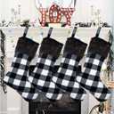 Senneny Christmas Stockings- 4 Pack 18" Black White Buffalo Plaid Christmas Stockings with Plush Faux Fur Cuff, Classic Large Christmas Stockings Decorations for Family Christmas Holiday Party Decor