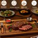 Honeydak 4 Set Acacia Wooden Steak Board Steak Plate Cutting Board with Fork, Knife and Sauce Cups 15.7 Inches Wood Serving Tray for Cheese Charcuterie Meat and Poultry, Birthday Wedding Gift