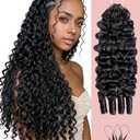 20 Inch Human Crochet Hair for Black Women, 55g 40 Strands Feather Human Hair Crochet Extensions, Miracle Knots Hair Bundles, Soft Lightweight Burmese Curly Texture for Protective Styles