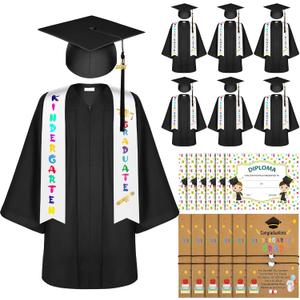 3 Sets Matte Graduation Gown Cap Set with 2025 Tassel Stole Certificate Graduation Gifts Bracelet (33, Black)