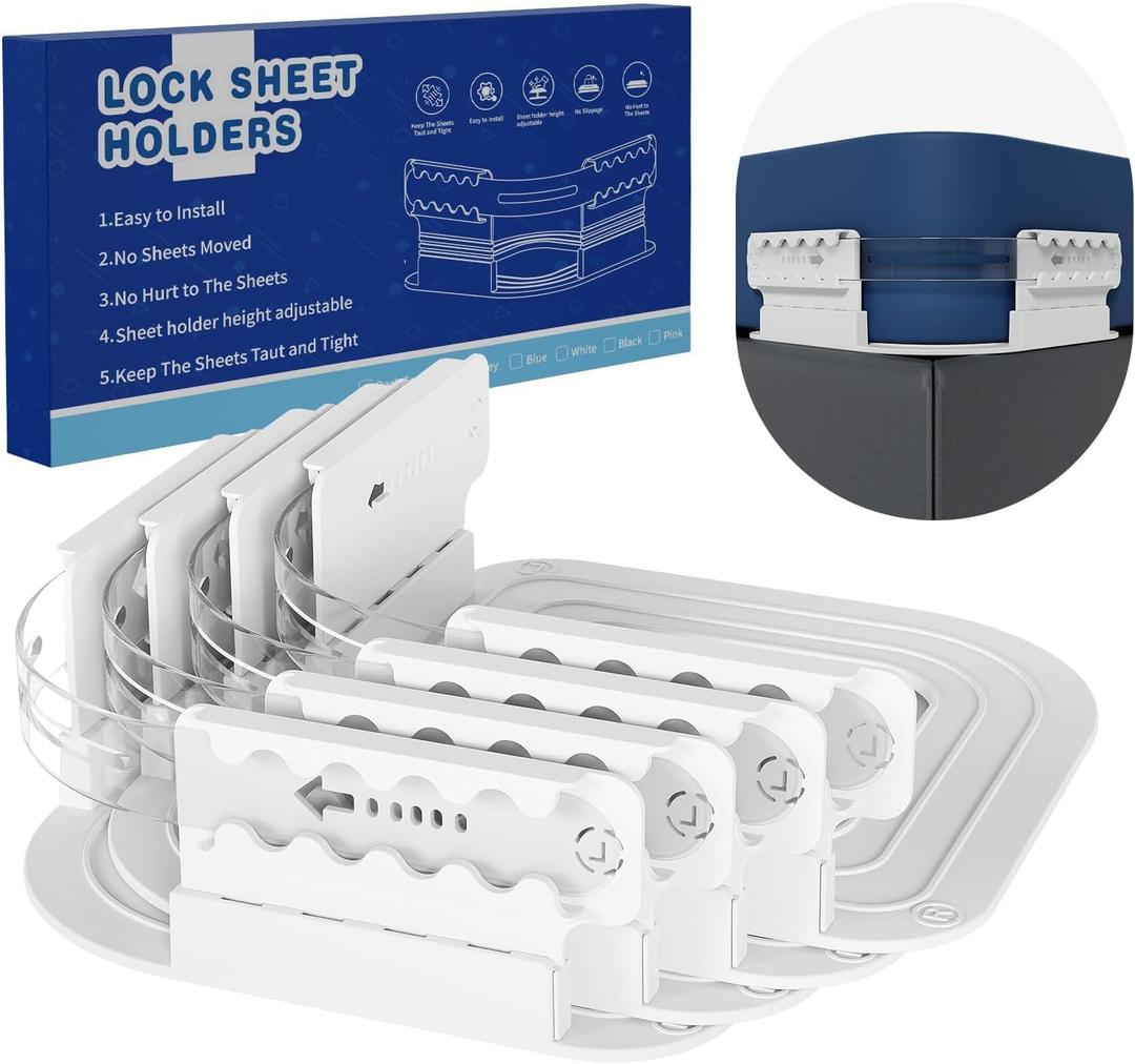 Sheet Holders - Heavy Duty Bed Sheet Holders for Corners with Anti-Slip Straps - Universal Fitted Sheet Holder for All Mattress Sizes - No More Loose Sheets, Wrinkles or Shifting