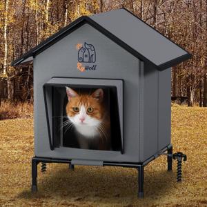 Rywell Cat Houses for Outdoor, Insulated&Weatherproof Outdoor Cats Shelter for All-Season,Easy Assemble with Ground Stakes, Door Flap & Elevated Base