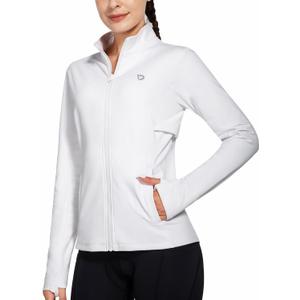 baleaf Women's Fleece Running Jacket Water Resistant Full Zip Winter Cold Weather Gear Thermal Cycling Workout Jackets (Medium, White)