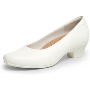 DREAM PAIRS Women's Chunky Closed Toe Dress Low Block Heels Comfortable Slip On Work Pumps Wedding Casual Shoes,Size 7,White,SDPU26009W