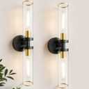 Wall Sconces Set of Two, Black and Gold Bathroom Wall Sconces with Clear Glass,Hardwired Modern Sconces Wall Decor Set of 2 Wall Light for Bathroom Mirror Bedroom Living Room Hallway Vanity