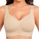 Women Wirefree Bras for Women Full Coverage No Underwire Everyday Bras Comfortable Wireless Padded Bras (Large, Nude)