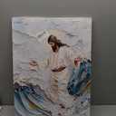 Abstract Jesus Walking On Water Canvas Wall Art Modern Religious Oil Painting Wall Decor Christian Gift Bible Verses Picture Print for Bedroom Living Room Modern Christian Poster Decoration Frame (16"L x 12"W, white)