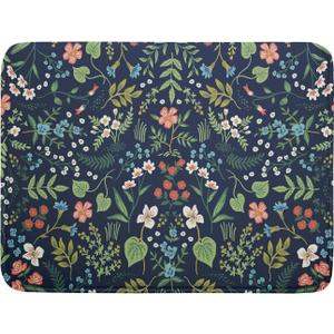 Flower Floral Dish Drying Mat 18x24 inch Microfiber Navy Blue Drying Mats with Hanging Loop Absorbent Green Leaves Dish Drainer Mat Reversible Flowers Drying Pad for Kitchen Counter Sink