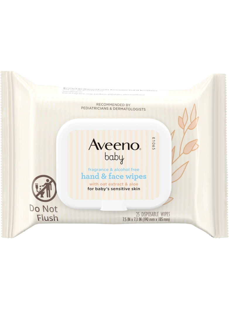 Aveeno Baby Fragrance-Free Hand & Face Wipes with Oat Extract & Aloe, Cleansing & Moisturizing Baby Wipes for Sensitive Skin, Sulfate-, Alcohol-, Paraben- & Dye-Free, Hypoallergenic, 25 ct (Pack of 4)