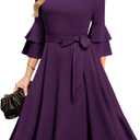 DRESSTELLS Cocktail Dress 2025, Long Bell Sleeves & V-Neck, Formal Bridesmaid Prom Dresses for Party (Small)