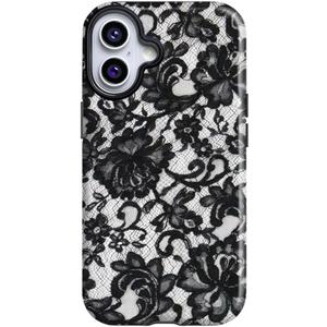 Magnetic Phone Case Compatible with iPhone 17, Black Lace Print Compatible with MagSafe Gothic Floral Film Print Hard PC Shell Soft TPU Liner Shockproof Cover for Women
