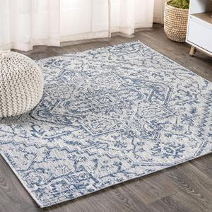JONATHAN Y Boho Medallion Indoor Outdoor Square Area Rug 8X8 Navy/Gray, Estrella Textured Weave for Backyard, Patio, Porch, Easy-Cleaning, High Traffic, Pet-Friendly, Non-Shedding (SMB105B-8SQ)