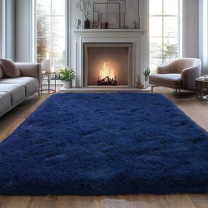 Shag Area Rugs for Living Room, Soft Fuzzy Plush Rugs, Upgrade Anti-Skid Modern Furry Rugs Fluffy Carpets for Kids Room Nursery Home Decor Dark Blue, 8X10 Feet