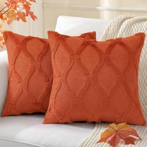 decorUhome Fall Throw Pillow Covers 20x20 Inch Set of 2, Soft Plush Faux Fur Wool Rust Couch Pillow Covers, Decorative Neutral Pillow Cases for Bed Sofa Living Room Home Decor