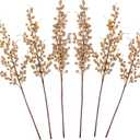 GREENTIME 6 Pack Golden Artificial Long Berry Stems Fake 25.2" Christmas Picks Faux Holly Berries Branches for Christmas Wreath Vase Holiday Home Decor