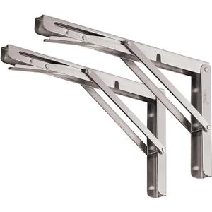 YUMORE Folding Shelf Brackets 8", Max Load: 300lb Heavy Duty Stainless Steel Collapsible Shelf Bracket for Table Work Bench, Space Saving DIY Bracket, Pack of 2 (Silver)