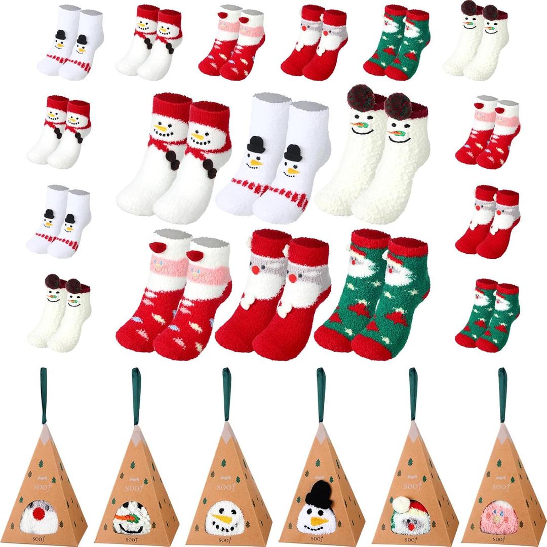 Twistover 18 Pairs Christmas Fuzzy Socks Christmas Holiday Socks Fluffy Cozy Slipper Socks Xmas Bed Socks with Gift Packing Box for Christmas Holiday Adult Xmas Gifts, 6 Styles